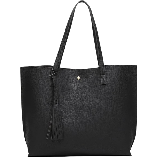 Dreubea Women's Soft Faux Leather Tote Shoulder Bag from  Big Capacity Tassel Handbag Black