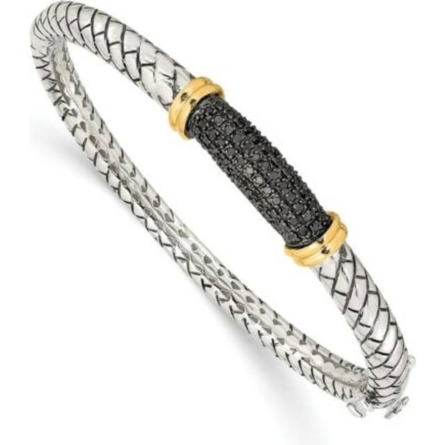 Diamond hinged bangle .925 sterling silver 14k gold accent 0.20 ct shey couture