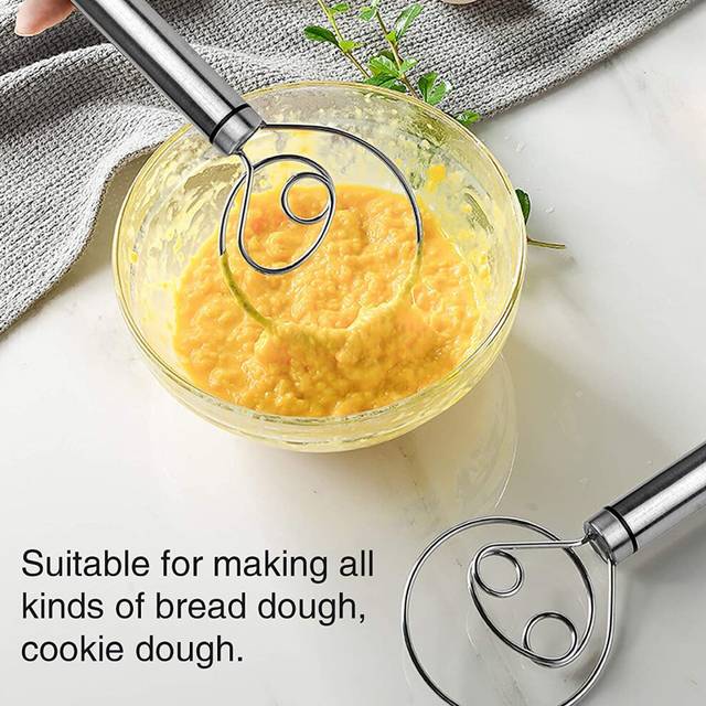 Danish Dough Whisk, 2 Pack Premium Stainless Steel Dutch Whisk, Hand Mixer Artisan Blender for Bread Pastry Pizza
