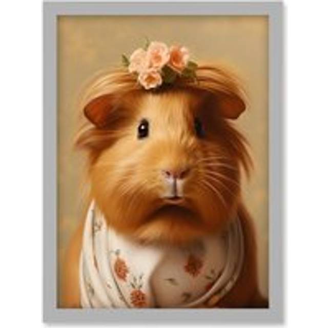 Wall Art Print Cute Dressed Up Guinea Pig Girls Bedroom Artwork Framed A4 - Grey - A4