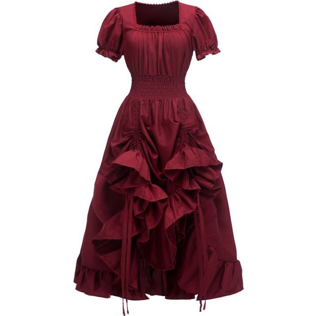(Red, S) Womens Medieval Gown Square Collar Irish Retro Pastoral Cosplay Costume Cosplay