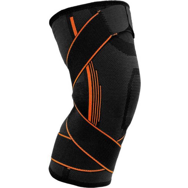 (Orange, M) 2Pcs Protective Knee Brace Support One Piece Compression Sleeve Knee Pad Wrap Kneepad
