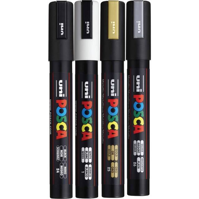 PC-5M Permanent Marker Paint Pens - Bullet Tip - Use On Virtually any Surface - Set of 4 Mono Colours