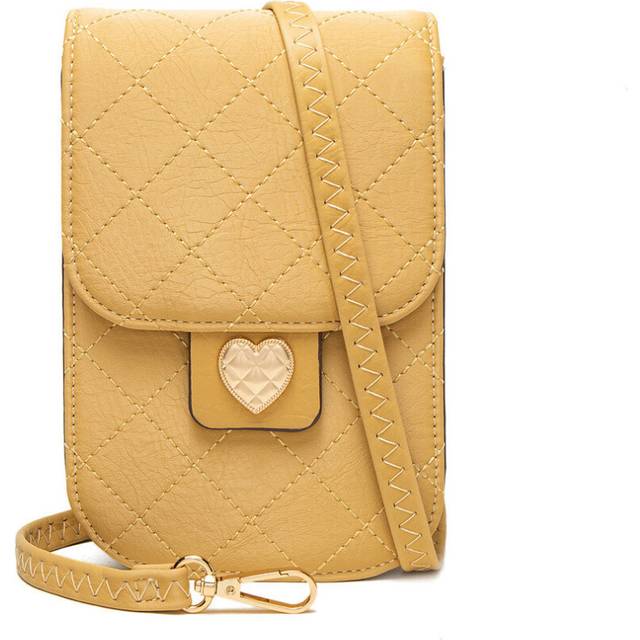 Plaid Print Heart Hasp Decor Mobile Phone Bag Long Strap Flap Pocket Card Pouch Wallet Women's Girl Mini Shoulder Crossbody Bags