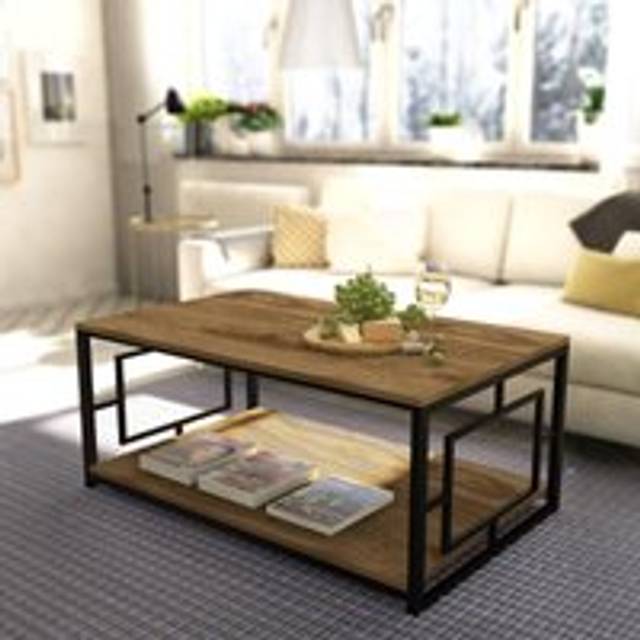 Decorotika Kelvin Metal Frame Coffee Table For Home And Office - Black And Walnut, Multi