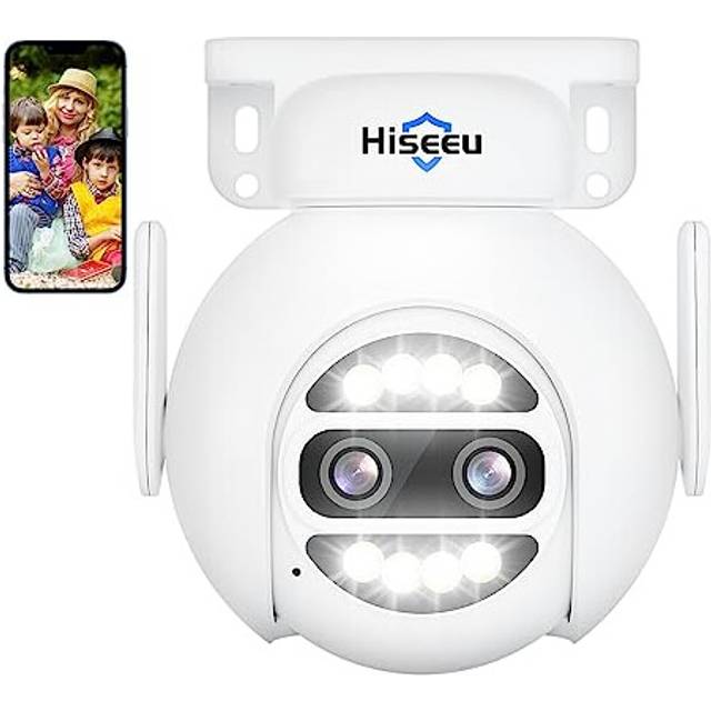 Hiseeu Wireless Security Camera Outdoor Dual Lens 4MP 10X Digital Zoom, 360? PTZ WiFi CCTV Camera, Motion Detection, Home Security Camera with Auto