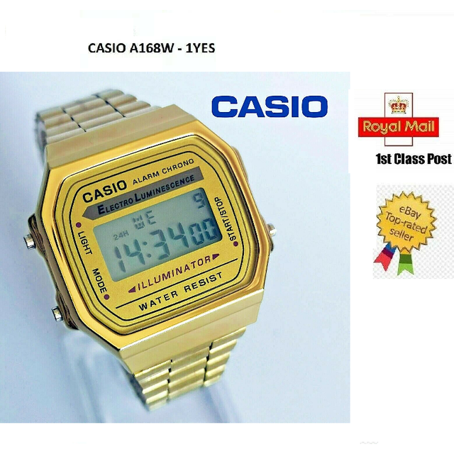 Casio retro classic mens digital steel gold bracelet watch- a168wg-9ef uk