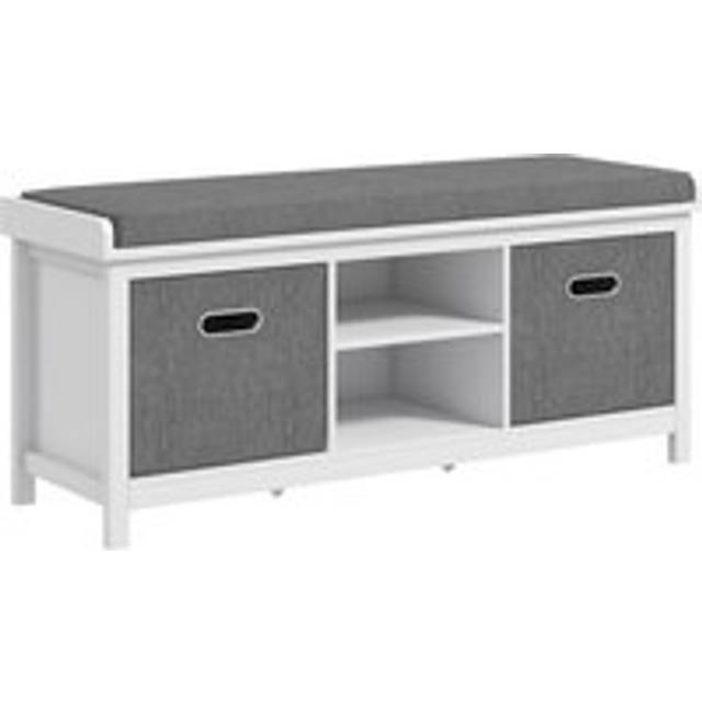 HOMCOM Shoe Bench with Cushioned Seat Fabric Drawers for Entryway Hallway White