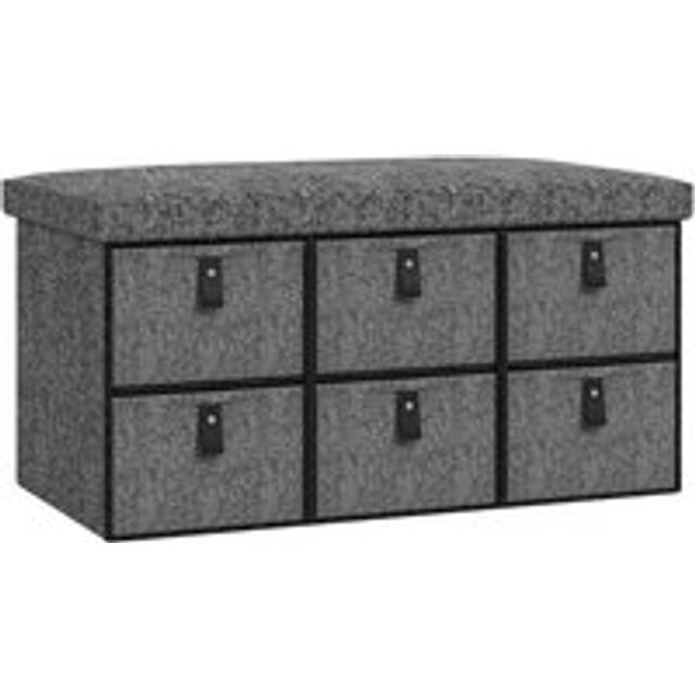 HOMCOM Light Grey Shoe Bench with Seat - Shoe Storage Bench with Fabric Drawers - Dark Grey | TJ Hughes