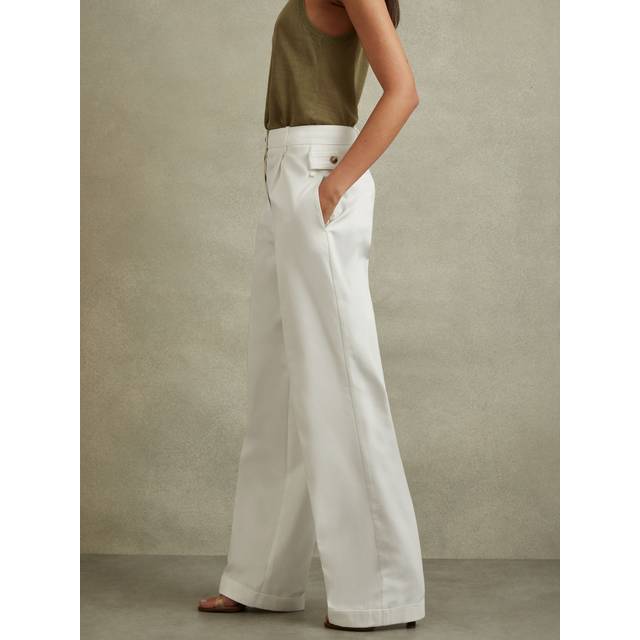 Reiss Womens White Harper Pressed-creased Wide-leg Mid-rise Cotton Trousers 14r - WHITE