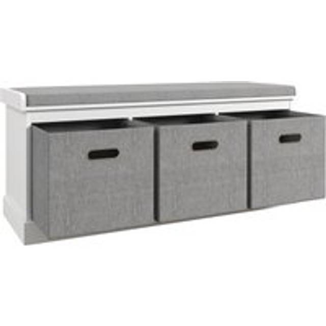 HOMCOM Shoe Bench with 3 Fabric Baskets, Shoe Storage Bench with Seat Cushion, Shoe Cabinet for Entryway, Hallway, Living Room, Bedroom White