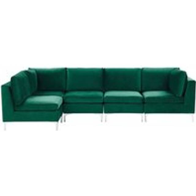 Right Hand 5 Seater Modular Velvet Corner Sofa Green EVJA