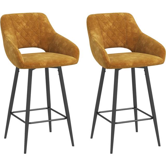 HOMCOM Bar Stools Set of 2, Velvet-touch Fabric Counter Height Bar Chairs Brown, Brown
