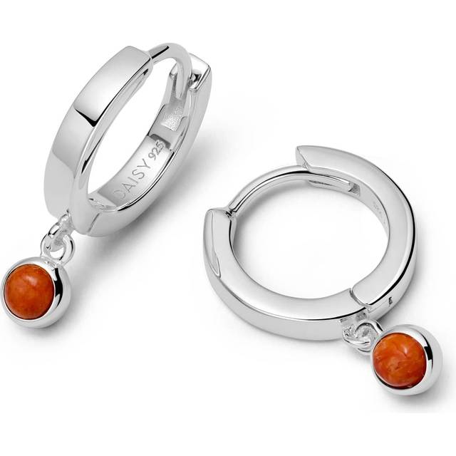 Red Coral Healing Huggie Hoop Earrings Sterling Silver 18ct Gold Plate