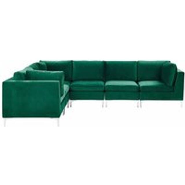 Beliani Right Hand 6 Seater Modular Velvet Corner Sofa Green Evja, Green