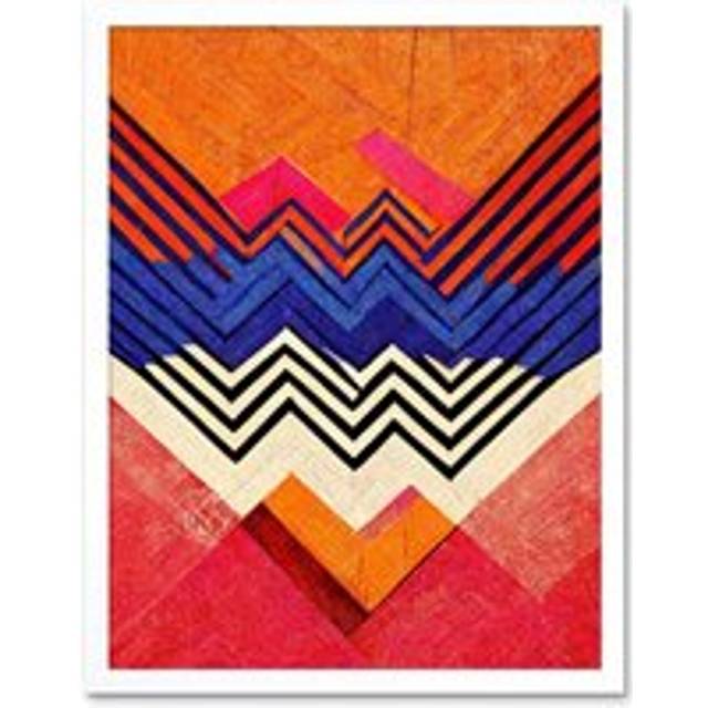 Wall Art Print Memphis Design Geometric Retro Abstract Orange Red Blue Cream Painting Art Framed - White - W12 inch x H16 inch
