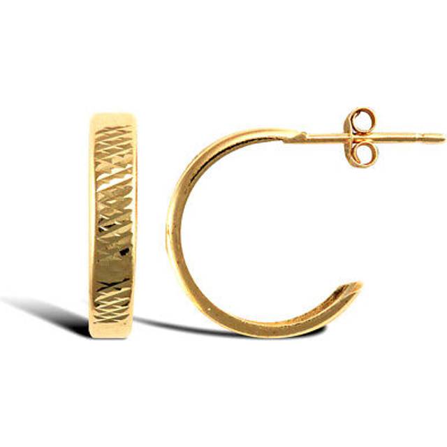 Jewelco London Ladies 9ct Yellow Gold Diamond Cut Band Semi Huggie Hoop Earrings - JES323