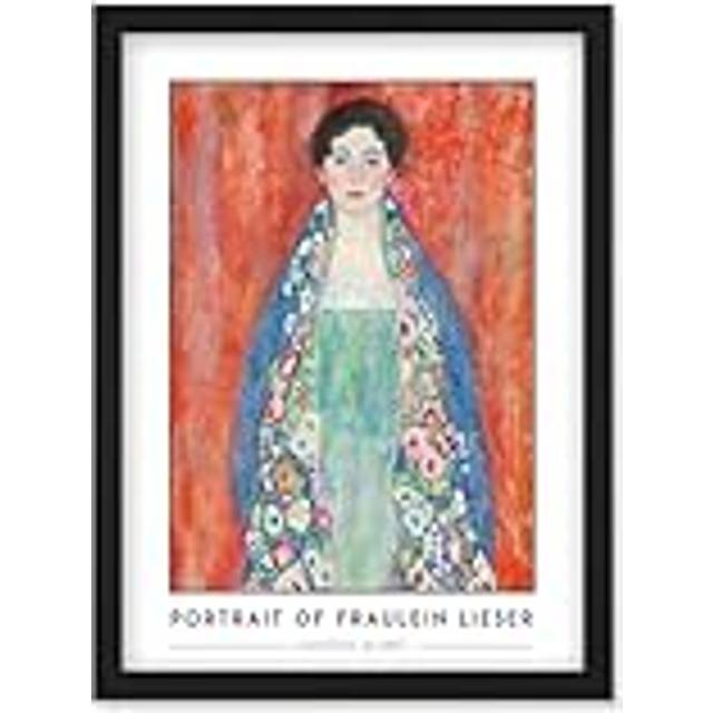 Wall Art Print Artery8 Gustav Klimt Lost Painting Portrait of Fraulein Lieser Reproduction Vintage Artwork Framed A4 - Black - A4