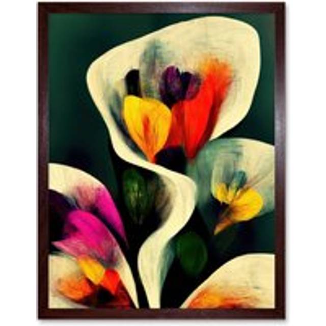 Wall Art Print Autumnal Orange Pink Yellow Purple Abstract Style Floral Painting Art Framed - Brown - W12 inch x H16 inch