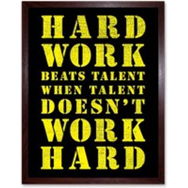 Wall Art Print Exercise Motivation Hard Work Beats Talent Inspirational Gym Art Framed - White - W12 inch x H16 inch