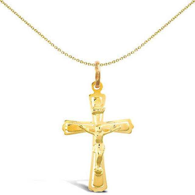 Jewelco London 9ct Yellow Gold light weight raised crucifix pendant - JPX022