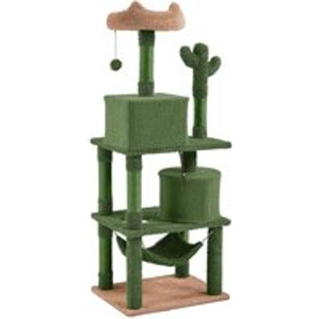 Yaheetech - 62.5″H Cactus Cat Tree, Cat Furniture with Natural Sisal, Green/Brown