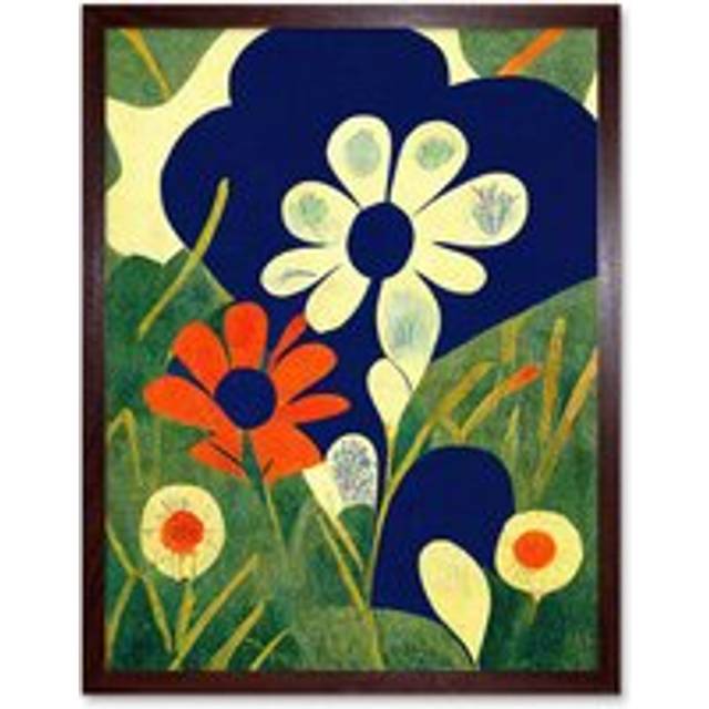 Wall Art Print Henri Matisse Style Floral Meadow Abstract Macro Art Framed - Brown - W12 inch x H16 inch