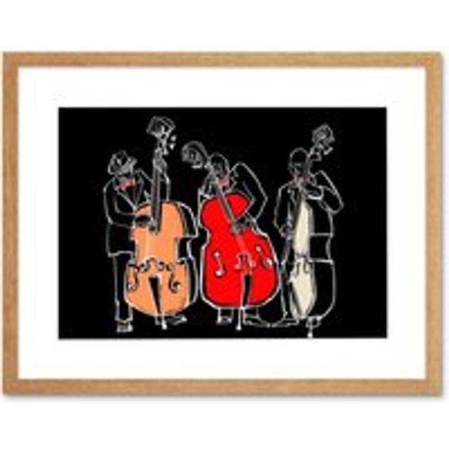 Wall Art Print Musicians Jazz Bass Art Framed 9x7 inch - Beige - W7 inch x H9 inch