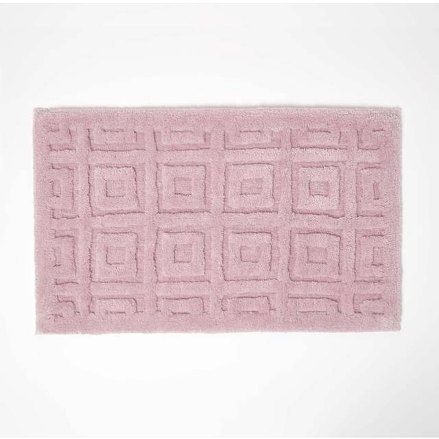Homescapes Pink Geometric Tufted Tile Cotton Blend Bath Mat, 50 x 80 cm, Machine Washable, Super Absorbent, Luxuriously Soft, Textured Reverse