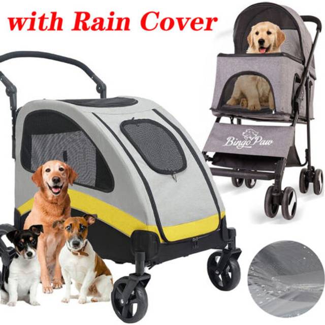 Large dog stroller buggy 4 wheels heavy duty pet pram doggy pushchair with brake