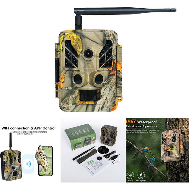 (Device) 4K Hunting  Trail Camera With WIFI APP Trigger IR Range 30m Waterproof Wildlife Motion Surveillance