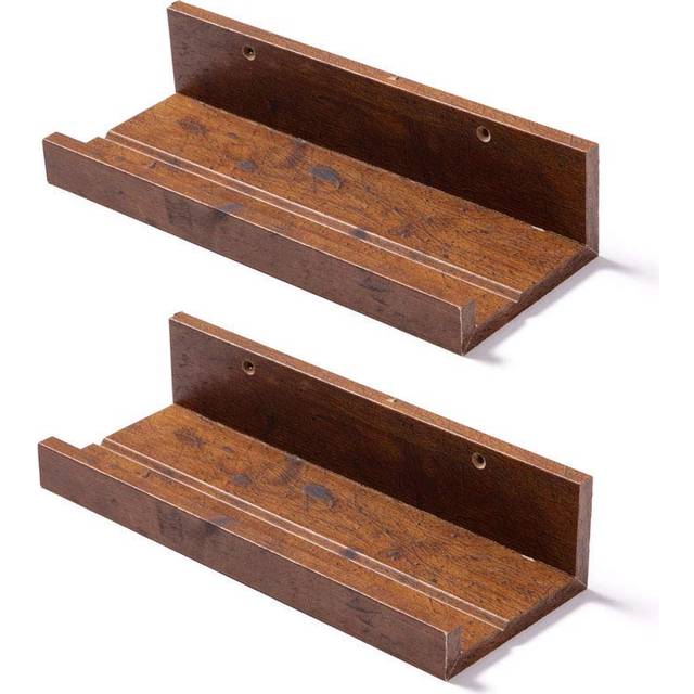 Muzilife 12 Inch Small Floating Shelves - Set of 2 Rustic Wood Floating Shelves - Wall Mounted Picture Ledge for Bathroom  Bedroom  Living Room  Honey