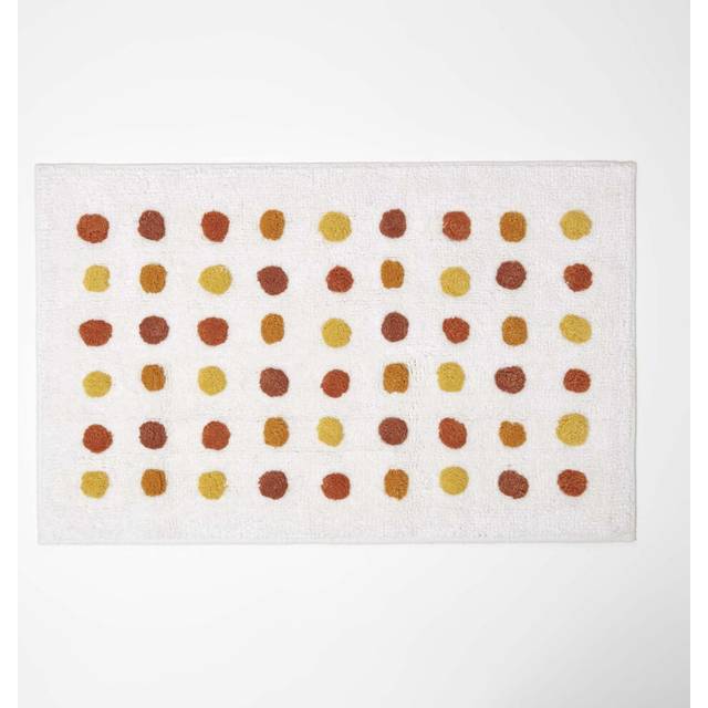 Homescapes Mustard Orange and White Polka Dot 100% Cotton Bath Mat, 50 x 80 cm, Machine Washable, Super Absorbent, Soft and Tufted, Non-Slip Reverse