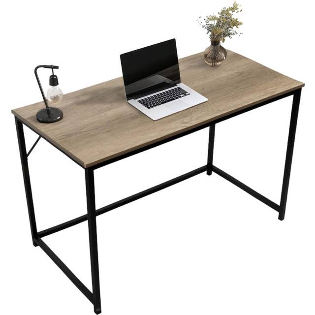 Computer Desk Rustic Light Brown Desk Black Metal Frame for Office