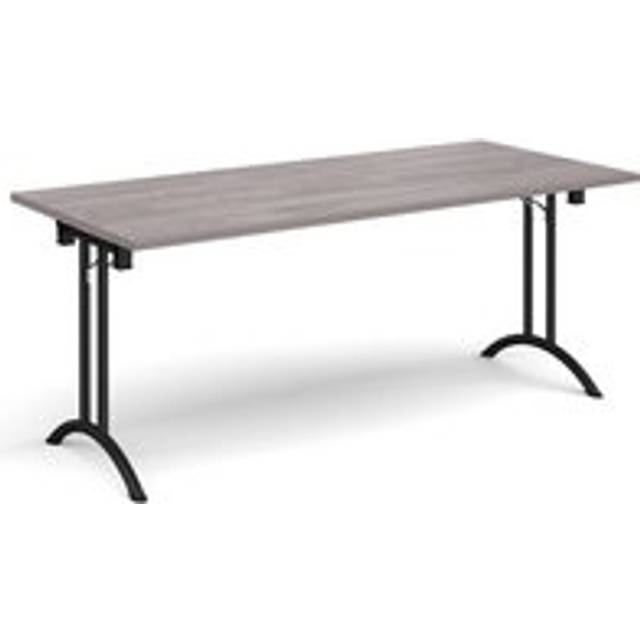 Rectangular folding leg table with black legs and curved foot rails 1800mm x 800mm - grey oak