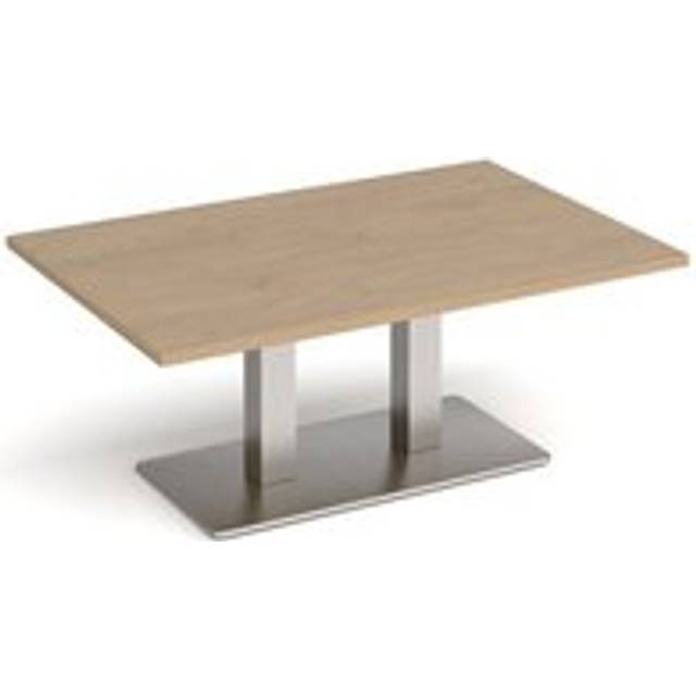 Eros rectangular coffee table with flat brushed steel rectangular base and twin uprights 1200mm x 800mm - Kendal oak
