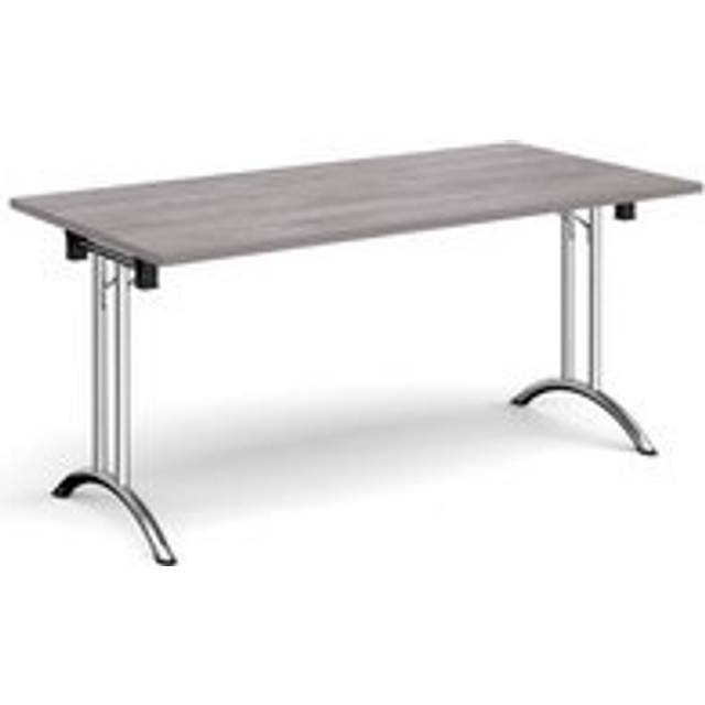 Rectangular folding leg table with chrome legs and curved foot rails 1600mm x 800mm - grey oak