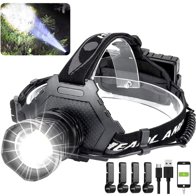 Chronus LED Rechargeable Headlamps for Adults,90Adjustable, Waterproof, 5 Modes Lightweight Head Lamp to Wear for Camping Running Hunting