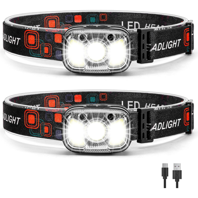 Chronus Headlamp Rechargeable,1200 Lumen Ultra Bright LED Head Lamp Flashlight with White Red Light, 2 Pack Motion Sensor Waterproof Headlight(Black)