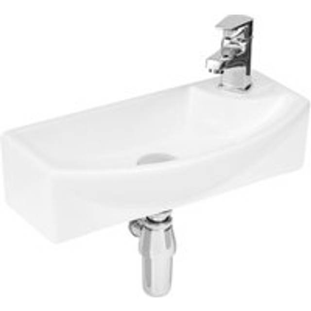 Compact Wall Hung Left Hand Round Ceramic 1 Tap Hole Vessel - 450mm