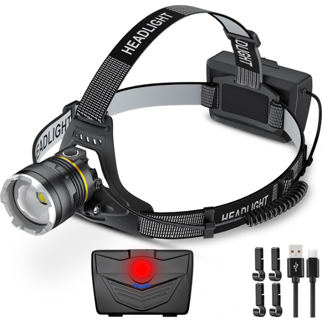 Chronus Headlamp Rechargeable, 16H Long Battery Life 90000LM Super Bright LED Head Lamp, Headlight Motion Sensor & Zoomable Headlamps(Black)