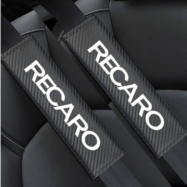 2pcs Recaro Logo Carbon Fiber Style Leather Seat Belt Shoulder Pad