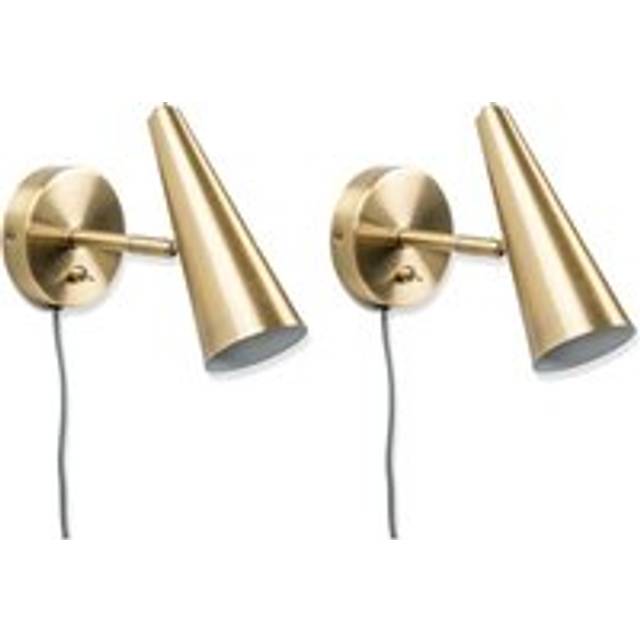Valuelights Pair Of - Plug In Brushed Antique Brass Cone Easy Fit Wall Lights With Adjustable Head In Gold - One Size