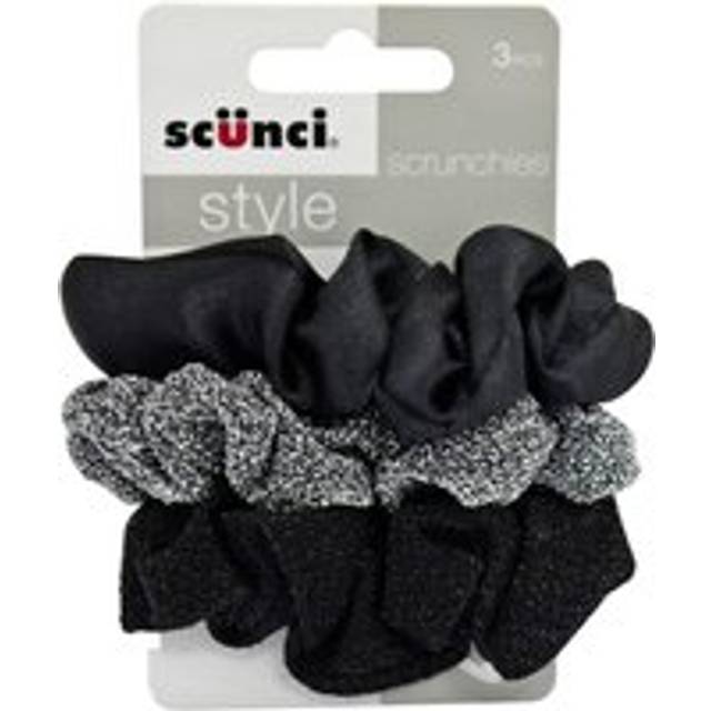 Scunci Style Pack Of 3 Glitter Scrunchies Hair Bands Black Silver