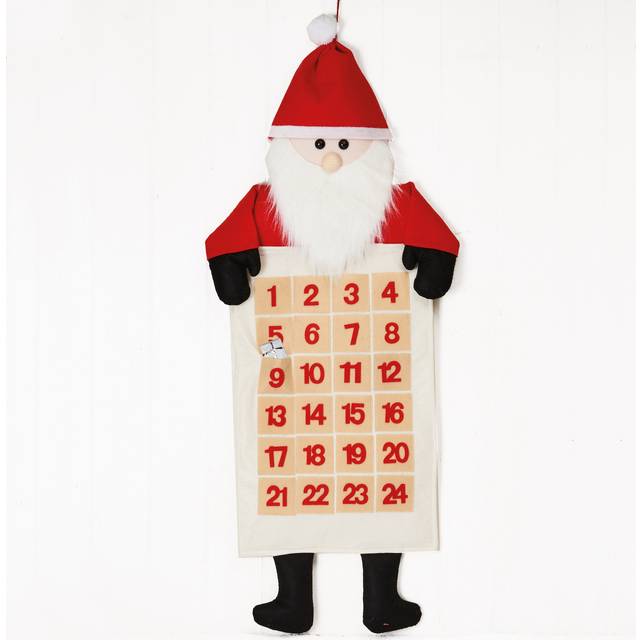 Adventskalender med jultomte i tyg