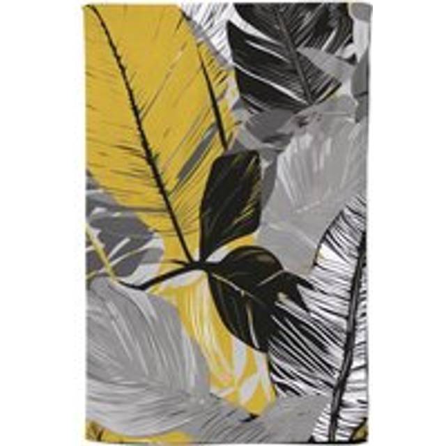 Grey Yellow Floral Leaves Tea Towel - One Size
