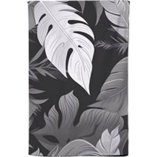 Black White Tropical Leaves Tea Towel - Grey - One Size