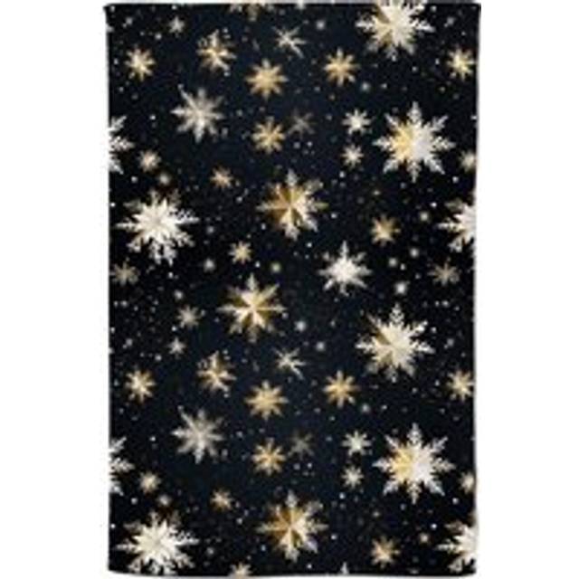 Silver Gold Snowflake Pattern Tea Towel - Blue - One Size