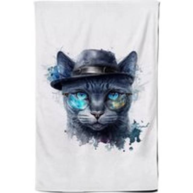 Russian Blue Cat With Glasses Splashart Tea Towel - Multi - One Size