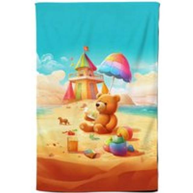 Bear On A Beach Holiday Tea Towel - Yellow - One Size